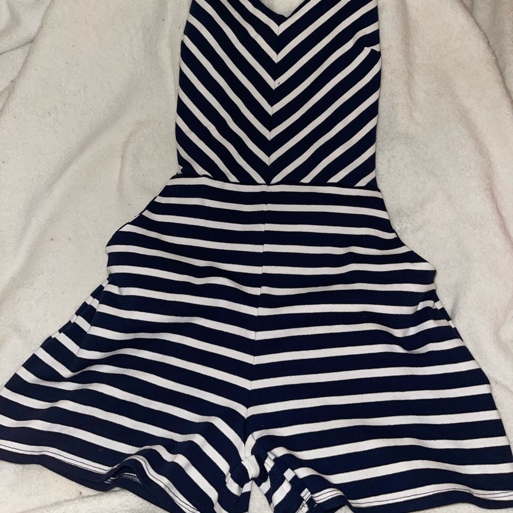Blue and White Striped Romper